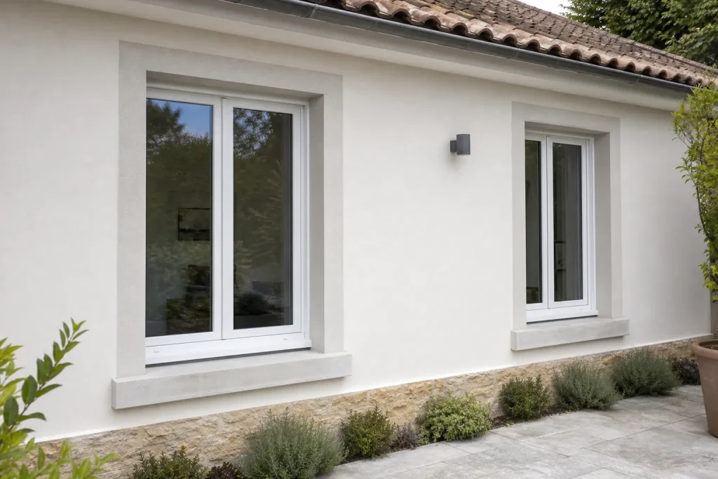 Fenêtres PVC blanches double vitrage sur une maison rénovée