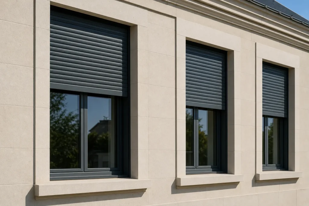 Volets roulants électriques en aluminium sur une façade