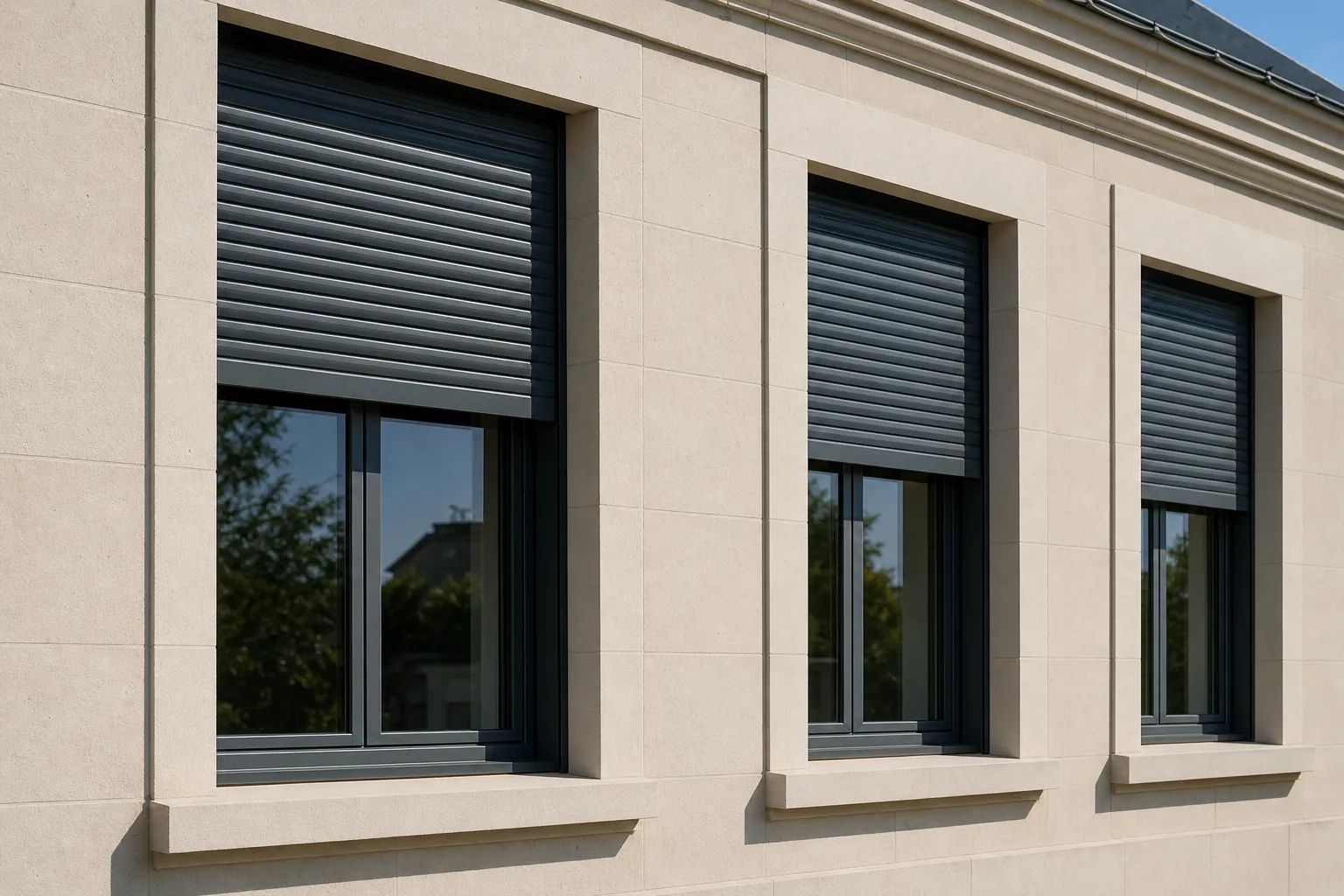 Volets roulants électriques en aluminium sur une façade